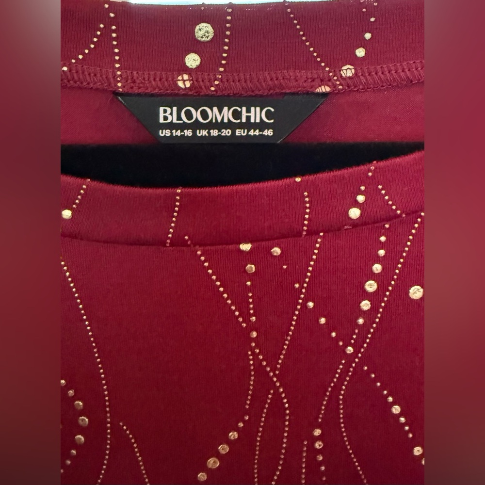 ✨ BloomChic Long Sleeve Embellished Top – Rich Burgundy ✨ - Picture 2 of 3